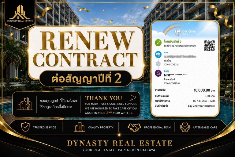 Jomtien condo rental renewed for a second year at Dusit Grand Park 2