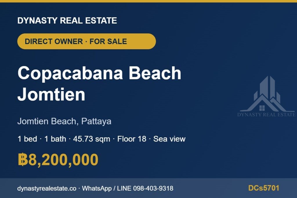 Copacabana beach jomtien 1-bedroom 1-bathroom condo for sale