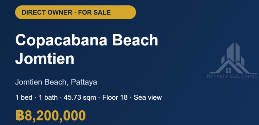 Copacabana Beach Jomtien 1-Bed Sea View Condo for Sale