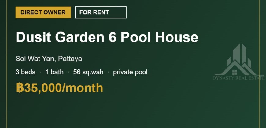 Dusit Garden 6 3-Bed Private Pool House for Rent, Pattaya