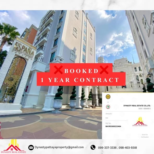 Espana 2 bedrooms 1 year lease contract – booked by dynasty real estate pattaya