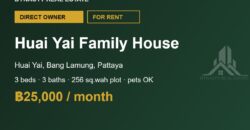 Huai Yai 3-Bed House for Rent with Large Plot, Pattaya