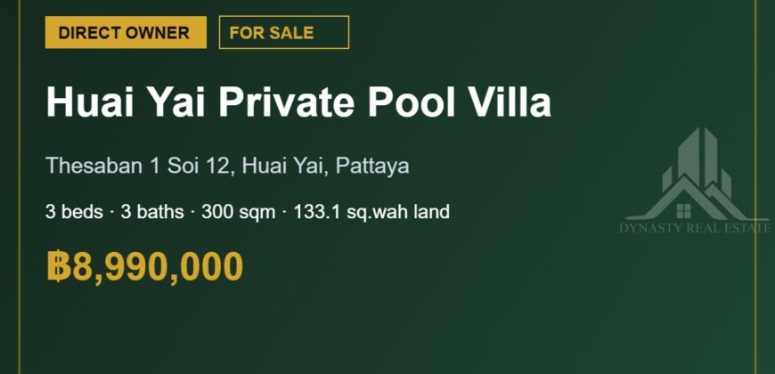 Huai Yai 3-Bed Private Pool Villa for Sale, Pattaya