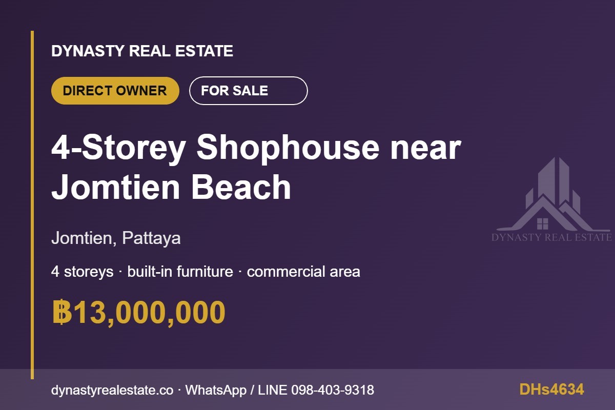 Jomtien 4-storey shophouse for sale near the beach