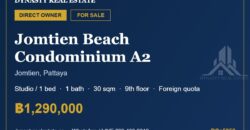 Jomtien Beach Condominium A2 Studio Condo for Sale