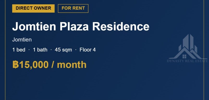 Jomtien Plaza Residence 1-Bed Condo for Rent, 4th Floor
