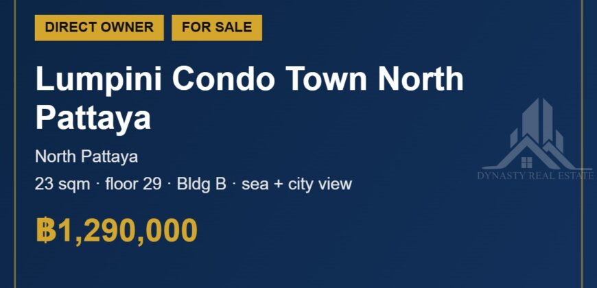 Lumpini Condo Town North Pattaya Studio for Sale, Fl 29