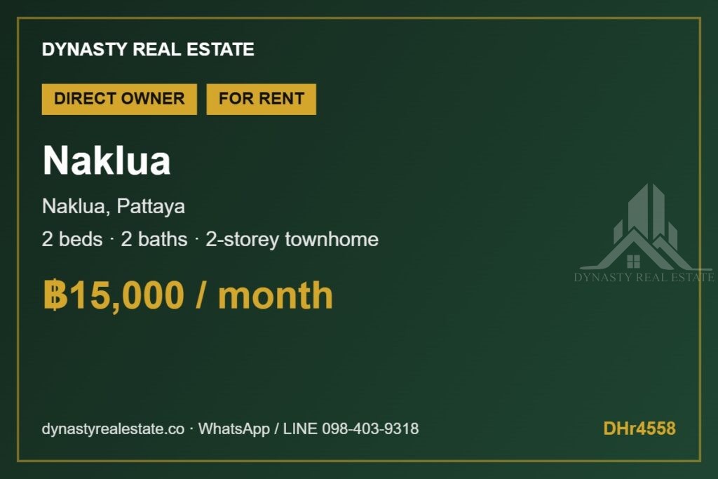 Naklua 2-Bed Townhome For Rent, Soi Chaiporn Withi For Sale In Pattaya Naklua 2-bed townhome 2-bed town house for rent