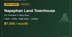 Napaphan Land Bang Saray 3-Bed Townhouse for Rent