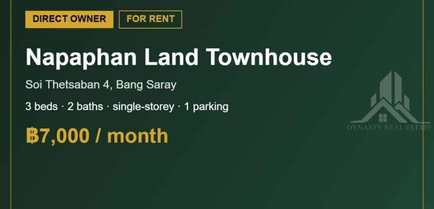Napaphan Land Bang Saray 3-Bed Townhouse for Rent