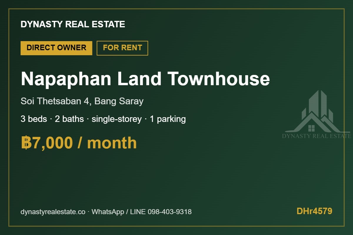 Napaphan Land Bang Saray 3-Bed Townhouse For Rent For Sale In Pattaya Napaphan land bang saray 3-bed townhouse for rent