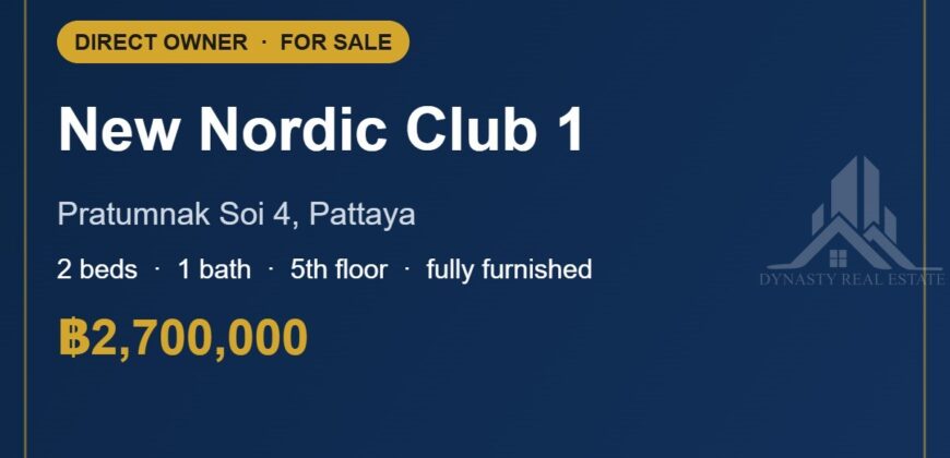 New Nordic Club 1 Pratumnak 2-Bed Condo for Sale, 5th Floor
