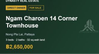 Ngam charoen 14 3-bed corner townhouse for sale, pattaya
