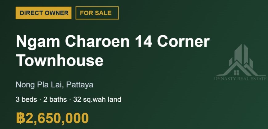 Ngam Charoen 14 3-Bed Corner Townhouse for Sale, Pattaya