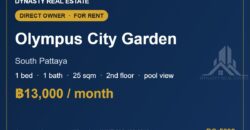 Olympus City Garden 1-Bed Pool View Condo for Rent, Pattaya