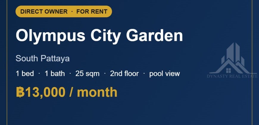 Olympus City Garden 1-Bed Pool View Condo for Rent, Pattaya