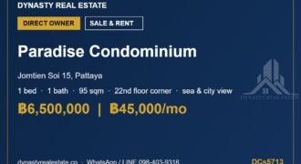 Paradise condominium jomtien 1-bed condo for sale & rent