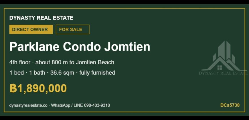 Parklane Condo Jomtien 1-Bed Condo for Sale, 4th Floor