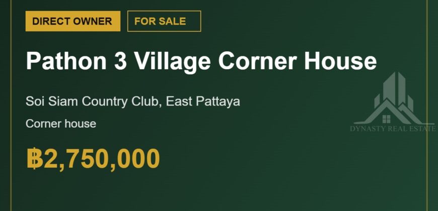Pathon 3 Village Corner House for Sale, East Pattaya