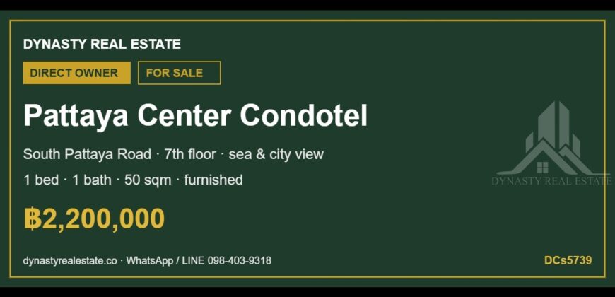 Pattaya Center Condotel 1-Bed Sea View Condo for Sale, South Pattaya Road