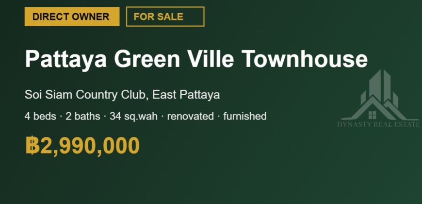Pattaya Green Ville 4-Bed Townhouse for Sale, East Pattaya