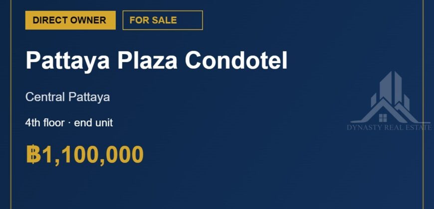 Pattaya Plaza Condotel End-Unit Condo for Sale, Central Pattaya