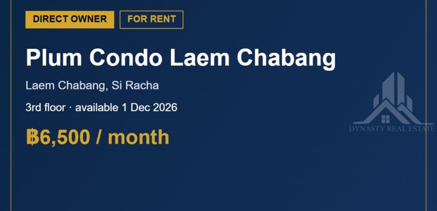 Plum Condo Laem Chabang Condo for Rent, 3rd Floor
