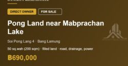 Pong 50 Sq.Wah Land for Sale near Mabprachan Lake