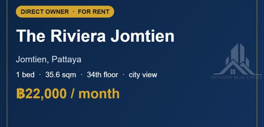 Riviera Jomtien 1-Bed City View Condo for Rent, 34th Floor
