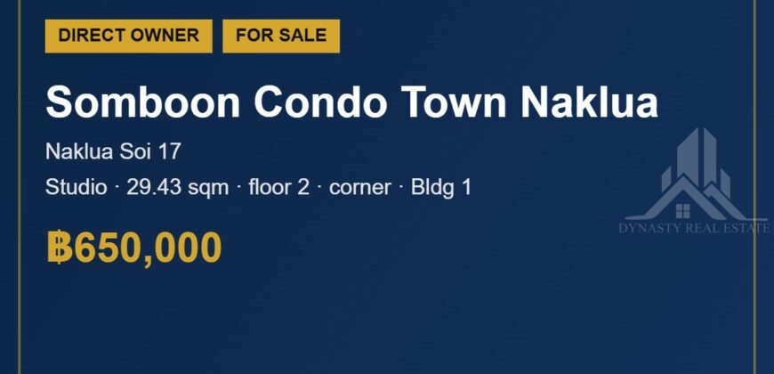 Somboon Condo Town Naklua Corner Studio for Sale