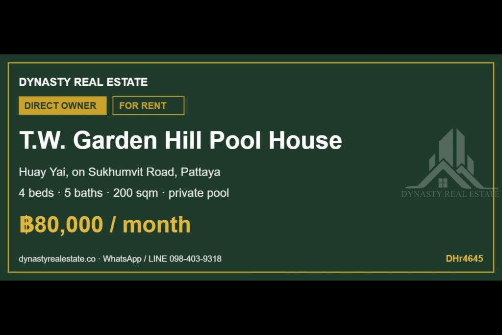 4-bed pool villa for rent in huay yai