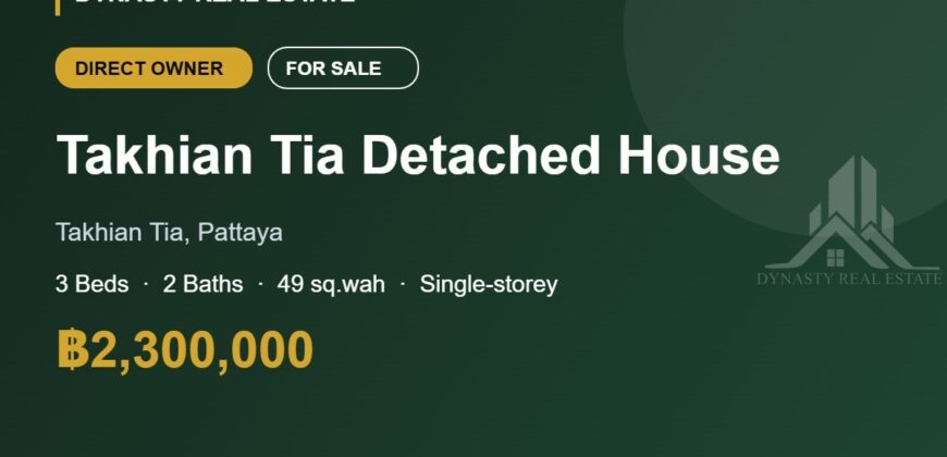 Takhian Tia 3-Bed Single-Storey House for Sale, Pattaya