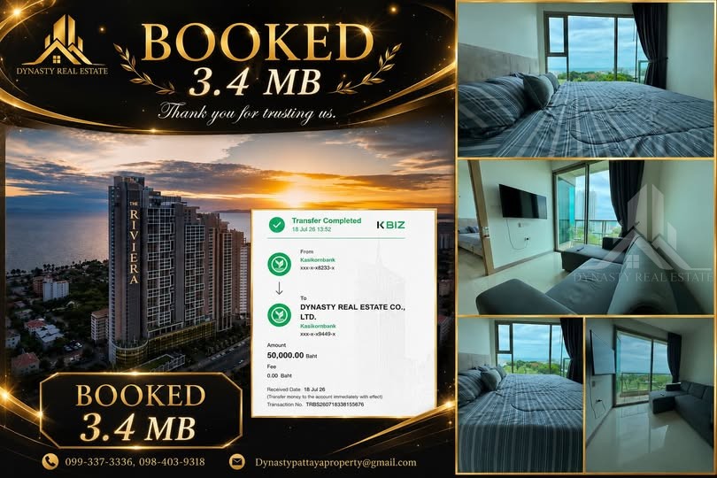 The riviera jomtien thb 3. 4m – booked by dynasty real estate pattaya
