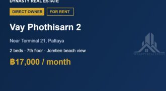 Vay phothisarn 2 2-bed condo for rent, pattaya
