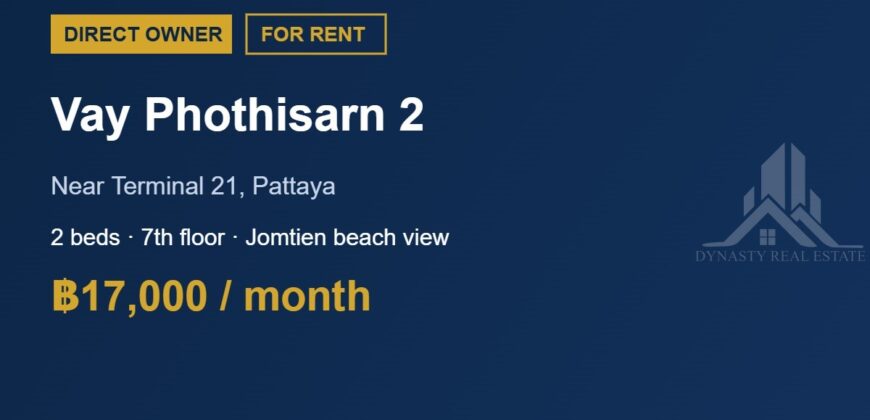 Vay Phothisarn 2 2-Bed Condo for Rent, Pattaya
