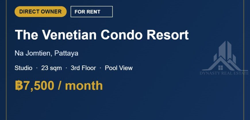Venetian Condo Resort Na Jomtien Studio for Rent